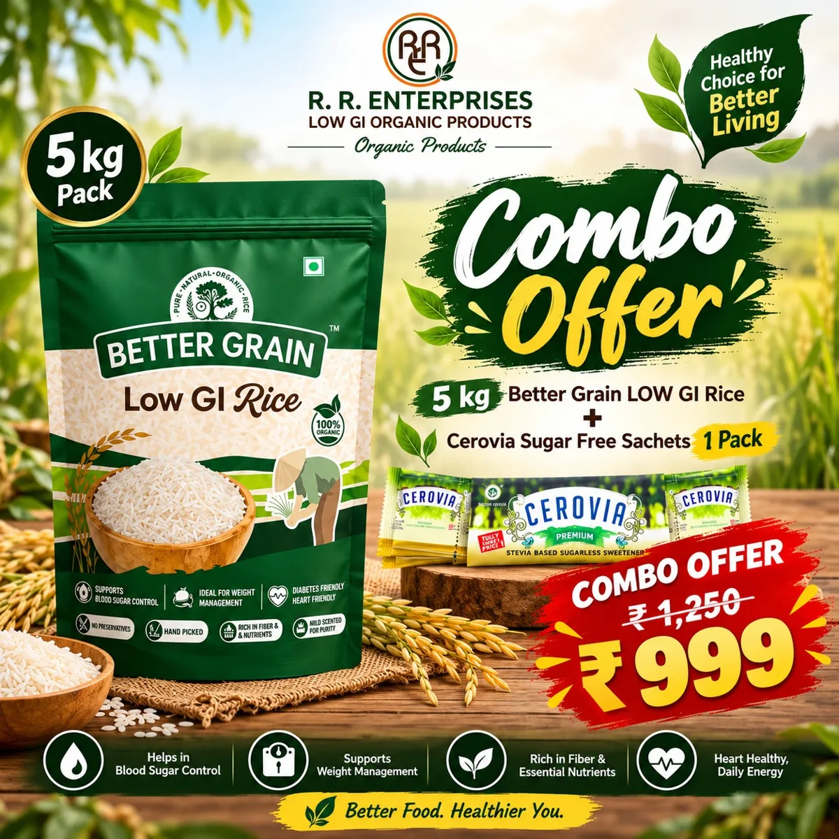 Combo Offer: Better Grain Low GI Rice (5kg) + Cerovia Sachets